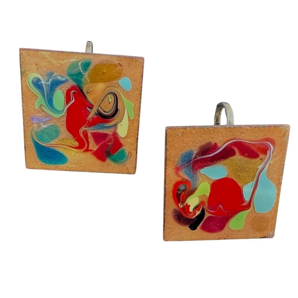 Vintage Colorful Paint Square Clip on Earrings